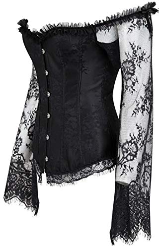 EUDOLAH Bustier Mujer Cocktail Party Corsé Carnaval Shaper Steampunk Clásico Vestido Elegante de Noche en Encaje Floral Top Bola de Fin Año(A-Negro,X-Large)