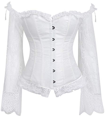 EUDOLAH Bustier Mujer Cocktail Party Corsé Carnaval Shaper Steampunk Clásico Vestido Elegante de Noche en Encaje Floral Top Bola de Fin Año(B-Blanco,XX-Large)