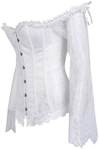 EUDOLAH Bustier Mujer Cocktail Party Corsé Carnaval Shaper Steampunk Clásico Vestido Elegante de Noche en Encaje Floral Top Bola de Fin Año(B-Blanco,XX-Large)