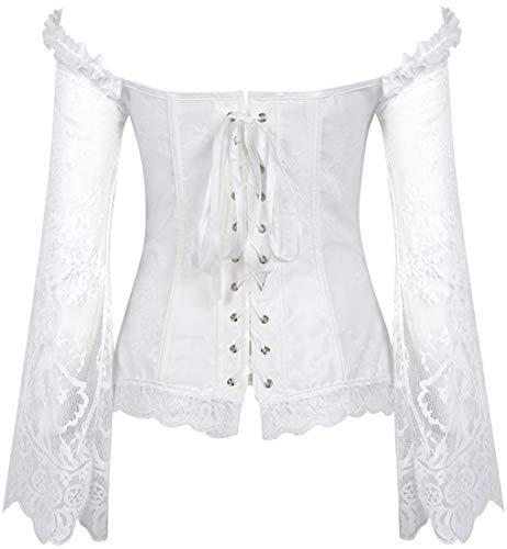 EUDOLAH Bustier Mujer Cocktail Party Corsé Carnaval Shaper Steampunk Clásico Vestido Elegante de Noche en Encaje Floral Top Bola de Fin Año(b-Blanco,X-Large)
