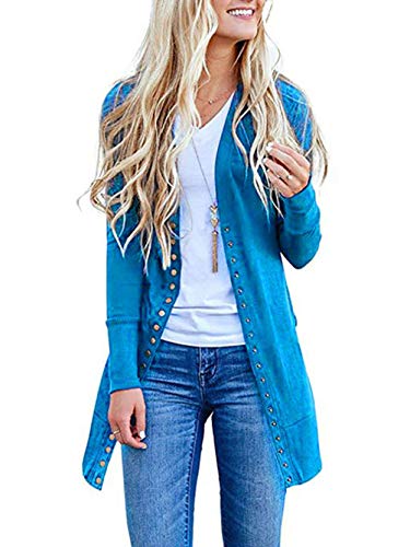 EUFANCE Mujer Invierno Cardigan Jersey de Punto Suelto Color Sólido Chaqueta Botón Suéter para OtoñO Invierno Azul Tamaño S