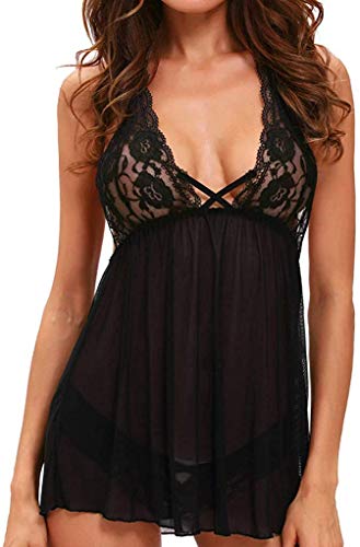 EUFANCE Mujeres Lencería Sexy Pijamas Semi Transparente Verano sin Mangas Sexy Picardias Encaje Floral