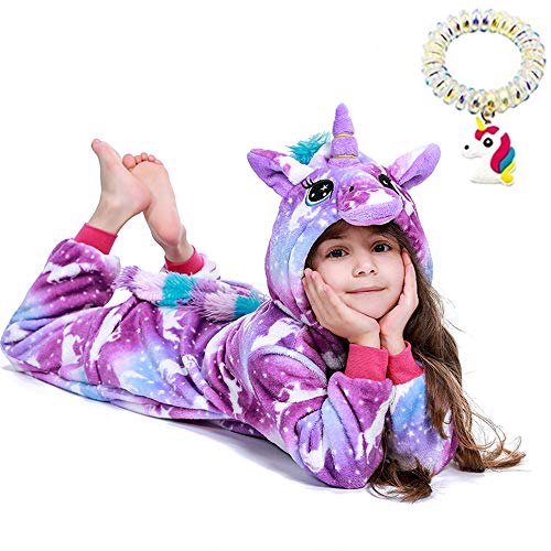 EuHigh Niños Pijama de Unicornio Suave Franela Uno Trozo Animal Disfraz Muchachas Regalo Cosplay Víspera de Carnaval Loungewear