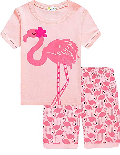 Eulla Pijama para niña, corto, unicornio, algodón, pijama 4 flamencos 116 cm