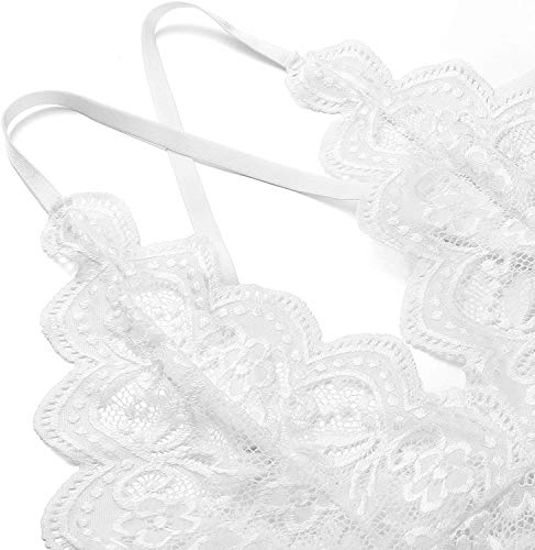 EVELIFE Body Mujer Sexy Lenceria Encaje Transparente Lingerie Profundo V Ropa Interior Lencería Una Pieza(Blanco L)