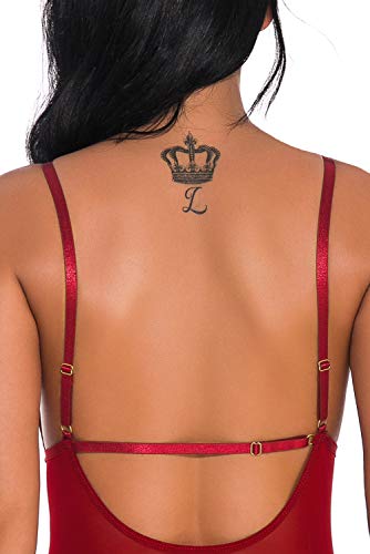 EVELIFE Mujer Erótica Ropa Interior Apretada Malla Body Elástico Mallas Encaje Floral Translúcido(Vino Tinto XXL)