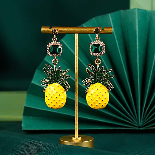 EVER FAITH Pendientes de piña para mujer con diamantes de imitación, esmalte de cristal divertido, vida como frutas, joyería de vestuario amarillo con verde