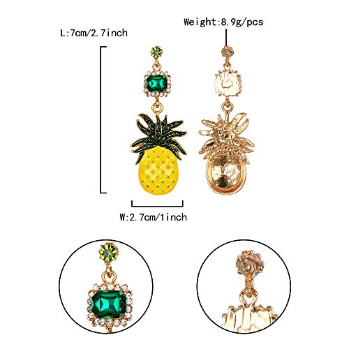 EVER FAITH Pendientes de piña para mujer con diamantes de imitación, esmalte de cristal divertido, vida como frutas, joyería de vestuario amarillo con verde
