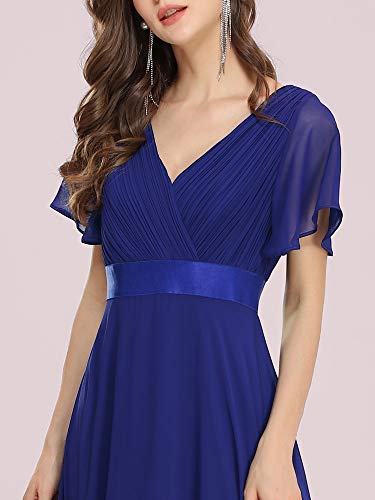 Ever-Pretty A-línea Vestido de Fiesta Cuello en V Manga Corta Gasa Corte Imperio para Mujer Azul Zafiro 42
