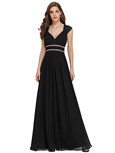 Ever-Pretty A-línea Vestido de Fiesta Gasa Cuello en V sin Mangas Largo para Mujer Negro 54