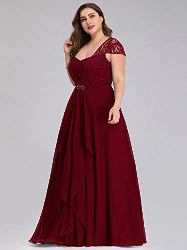 Ever-Pretty A-línea Vestido de Noche Encaje Escote Talla Grande Vestido de Fiesta para Mujer Borgoña 42