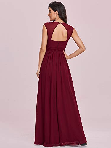 Ever-Pretty A-línea Vestido de Noche Gasa Cuello en V sin Mangas Largo para Mujer Borgoña 44