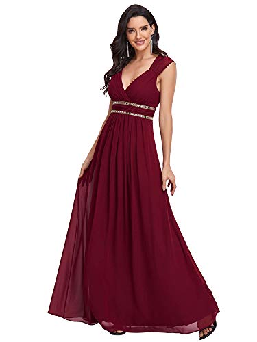 Ever-Pretty A-línea Vestido de Noche Gasa Cuello en V sin Mangas Largo para Mujer Borgoña 44