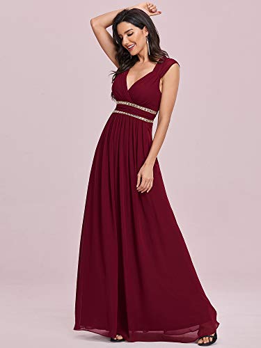 Ever-Pretty A-línea Vestido de Noche Gasa Cuello en V sin Mangas Largo para Mujer Borgoña 44