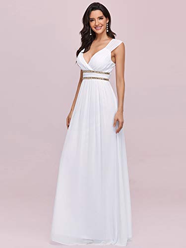 Ever-Pretty A-línea Vestido de Novia Gasa Cuello en V sin Mangas Largo para Mujer Blanco 50