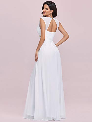 Ever-Pretty A-línea Vestido de Novia Gasa Cuello en V sin Mangas Largo para Mujer Blanco 50