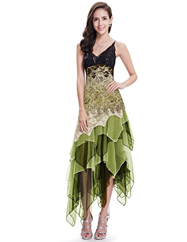 Ever-Pretty Asimetrico Vestido de Noche Corto Vestido de Fiesta Cuello en V Vestido Casual para Mujer Verde 38