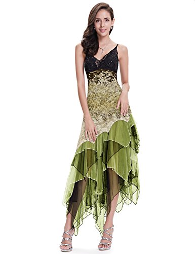 Ever-Pretty Asimetrico Vestido de Noche Corto Vestido de Fiesta Cuello en V Vestido Casual para Mujer Verde 46