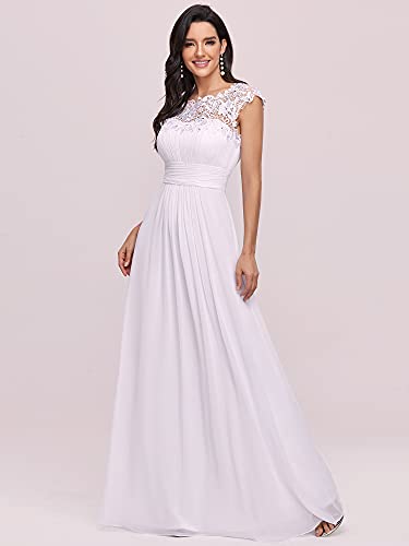Ever-Pretty Vestido de Boda Encaje Gasa Cuello Redondo Corte Imperio A-línea para Mujer Blanco 44