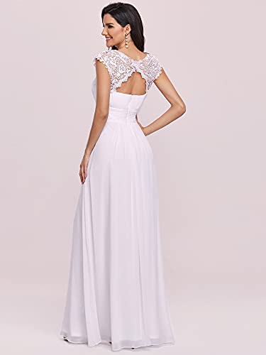 Ever-Pretty Vestido de Boda Encaje Gasa Cuello Redondo Corte Imperio A-línea para Mujer Blanco 54