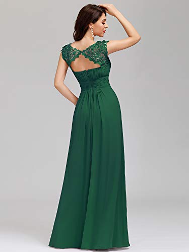 Ever-Pretty Vestido de Fiesta Encaje Gasa Cuello Redondo Corte Imperio A-línea para Mujer Verde Oscuro 54