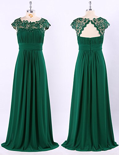 Ever-Pretty Vestido de Fiesta Encaje Gasa Cuello Redondo Corte Imperio A-línea para Mujer Verde Oscuro 54