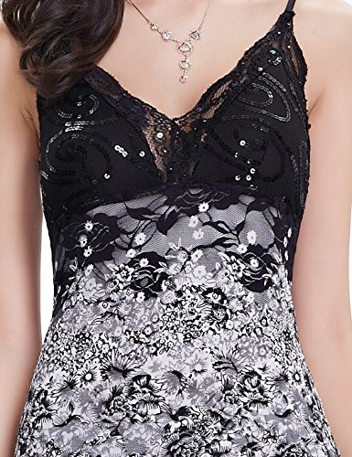 Ever-Pretty Vestido de Fiesta Noche Asimétrico en Encaje Volantes Escote Mujer Blanco y Negro 44