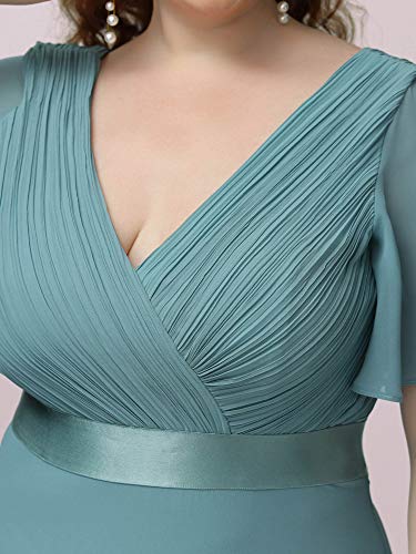 Ever-Pretty Vestido de Fiesta Noche Largo para Mujer Cuello V Manga Corta Talla Grande Azul Polvoriento 52