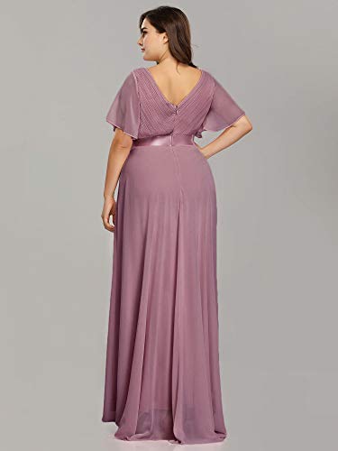 Ever-Pretty Vestido de Fiesta Noche Largo para Mujer Cuello V Manga Corta Talla Grande Orquídea 52