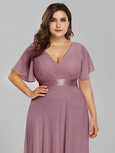 Ever-Pretty Vestido de Fiesta Noche Largo para Mujer Cuello V Manga Corta Talla Grande Orquídea 52