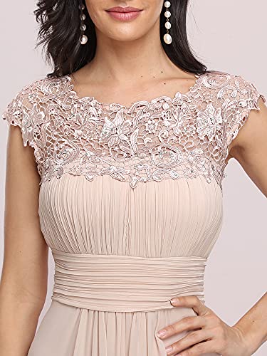 Ever-Pretty Vestidos de Noche Encaje Gasa Cuello Redondo Corte Imperio A-línea para Mujer Sonrojo 36