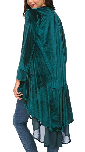 EXCHIC Cárdigan Larga de Terciopelo con Frente Abierta para Mujer con Dobladillo de Gasa Asimétrico (L, Lyons Azul)