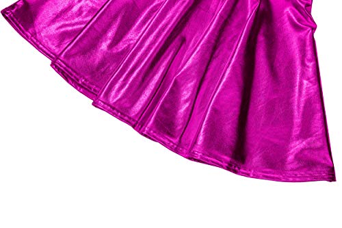 EXCHIC Mujer Falda Skater Acampanada Metálica Brillante (M, Rosa roja)
