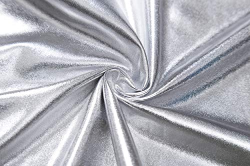 EXCHIC Mujer Falda Skater Acampanada Metálica Brillante (S, Plata)