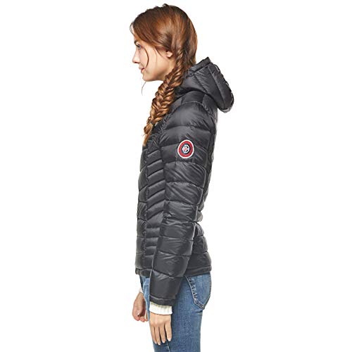Extreme Pop Chaqueta de Ganso para Mujer Chaqueta de Invierno de Las señoras Impermeable Ligero Abrigo cálido con Capucha con Cremallera (S, Negro)