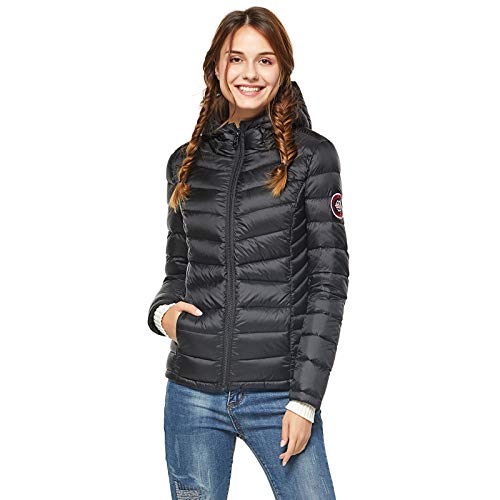 Extreme Pop Chaqueta de Ganso para Mujer Chaqueta de Invierno de Las señoras Impermeable Ligero Abrigo cálido con Capucha con Cremallera (S, Negro)