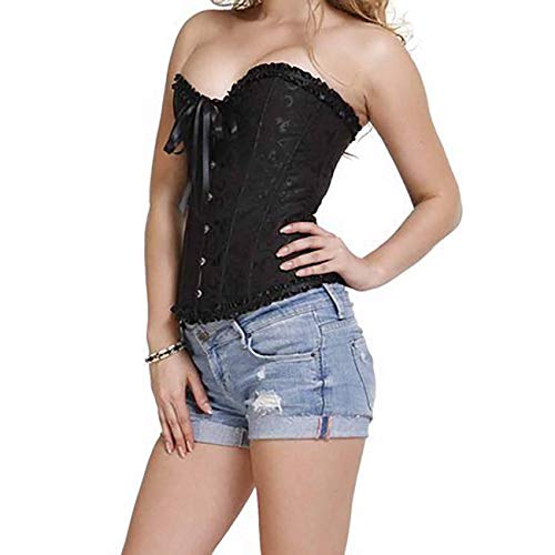 EZSTAX - Corsé de encaje para el vientre, estilo vintage, corpiño, para mujer Negro XXXXXXL