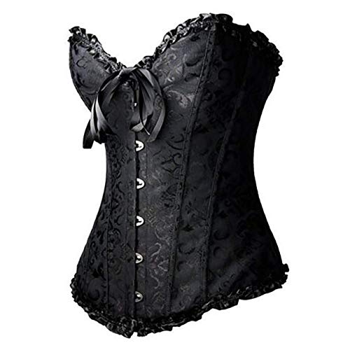EZSTAX - Corsé de encaje para el vientre, estilo vintage, corpiño, para mujer Negro XXXXXXL