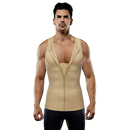 Faja Reductora Hombre Adelgazante, Camiseta Termica Chaleco Hombre Trabajo de Neopreno con Cierre para Sudoración, Quema Grasa, Gym, Faja Deportiva Lumbar (Color : Beige, Size : XXXL)