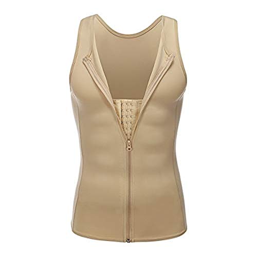 Faja Reductora Hombre Adelgazante, Camiseta Termica Chaleco Hombre Trabajo de Neopreno con Cierre para Sudoración, Quema Grasa, Gym, Faja Deportiva Lumbar (Color : Beige, Size : XXXL)