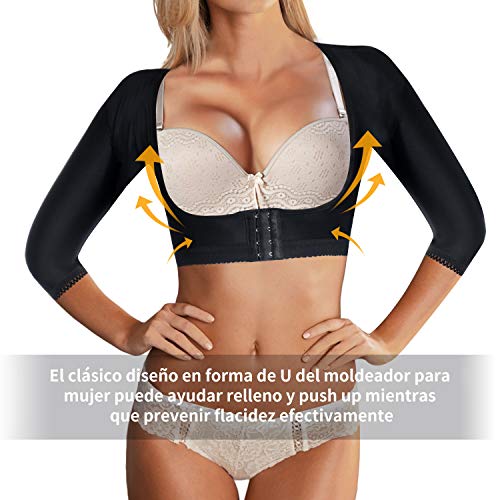 Faja Reductora Mujer Adelgazante Liposuccion Fajas Moldeadoras Shapewear sin Costura Compresión Camiseta Lencería Moldeadora Faja Brazo Encaje Mujer Adelgazante Control Shapers (Negro, XXX-Large)