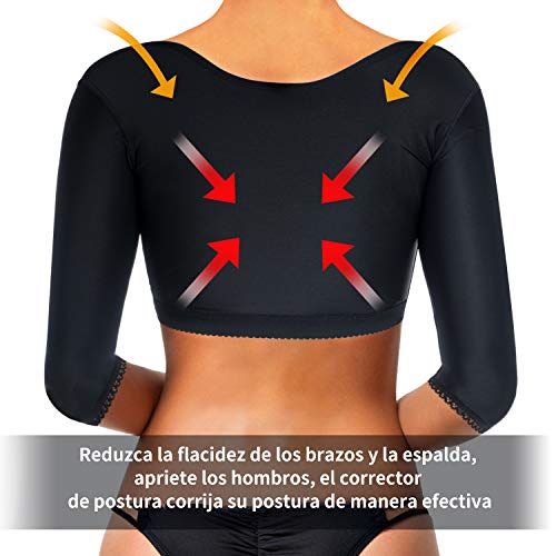 Faja Reductora Mujer Adelgazante Liposuccion Fajas Moldeadoras Shapewear sin Costura Compresión Camiseta Lencería Moldeadora Faja Brazo Encaje Mujer Adelgazante Control Shapers (Negro, XXX-Large)