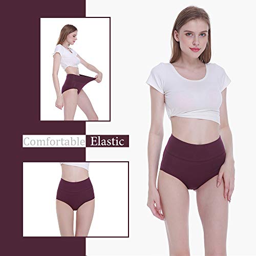 FALARY Bragas Mujer Cintura Alta Algodón 5 Piezas Púrpura 3XL