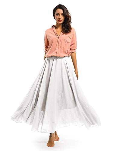 Falda de algodón elástica Ochenta para mujer, estilo bohemio, con cintura larga, vestido largo Blanco blanco 105 cm