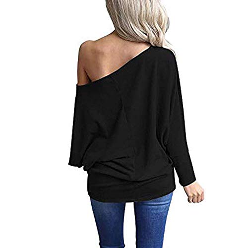 FAMILIZO Camisetas Mujer Invierno Mujer Hombro Suelto Suéter Jersey Manga Batwing Jersey Blusa Punto Superior Tops Mujer Fiesta Camisetas Mujer Originales Invierno Negro XL