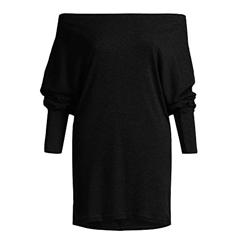 FAMILIZO Camisetas Mujer Invierno Mujer Hombro Suelto Suéter Jersey Manga Batwing Jersey Blusa Punto Superior Tops Mujer Fiesta Camisetas Mujer Originales Invierno Negro XL