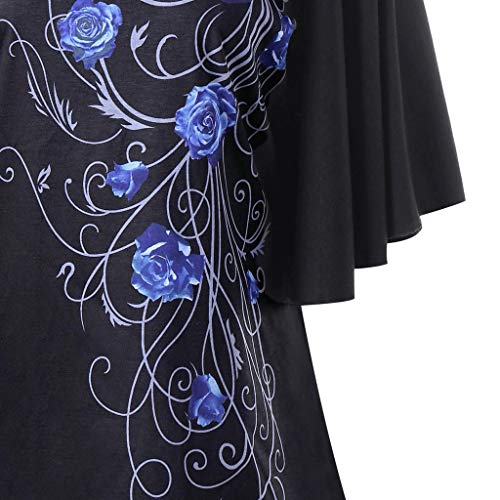 FAMILIZO Camisetas Mujer Verano Camisetas Mujer Tallas Grandes XL~5XL Blusa Mujer Elegante Camisetas Mujer Manga Corta Floral Camisetas Mujer Fiesta Camisetas Sin Hombros Mujer (5XL, Azul)
