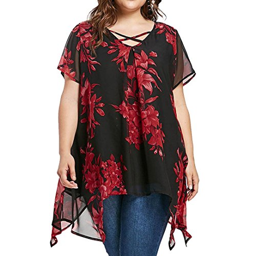 FAMILIZO Camisetas Mujer Verano Tallas Grandes XL~5XL Blusa Mujer Elegante Camisetas Mujer Manga Corta Gasa Camisetas Mujer Fiesta Floral Camisas Mujer Elegantes Largo (3XL, Negro)