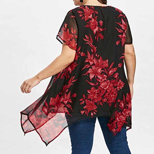FAMILIZO Camisetas Mujer Verano Tallas Grandes XL~5XL Blusa Mujer Elegante Camisetas Mujer Manga Corta Gasa Camisetas Mujer Fiesta Floral Camisas Mujer Elegantes Largo (XL, Negro)