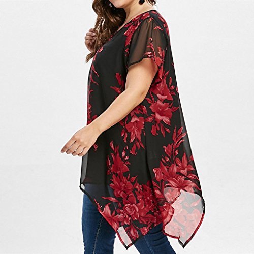FAMILIZO Camisetas Mujer Verano Tallas Grandes XL~5XL Blusa Mujer Elegante Camisetas Mujer Manga Corta Gasa Camisetas Mujer Fiesta Floral Camisas Mujer Elegantes Largo (XL, Negro)